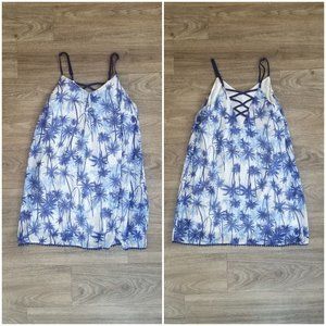 Blue Palm Lace Up Dress